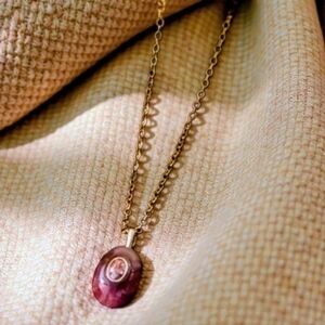 maroon natural stone pendant with embedded zirconia; .78"h x .4"w; nwot